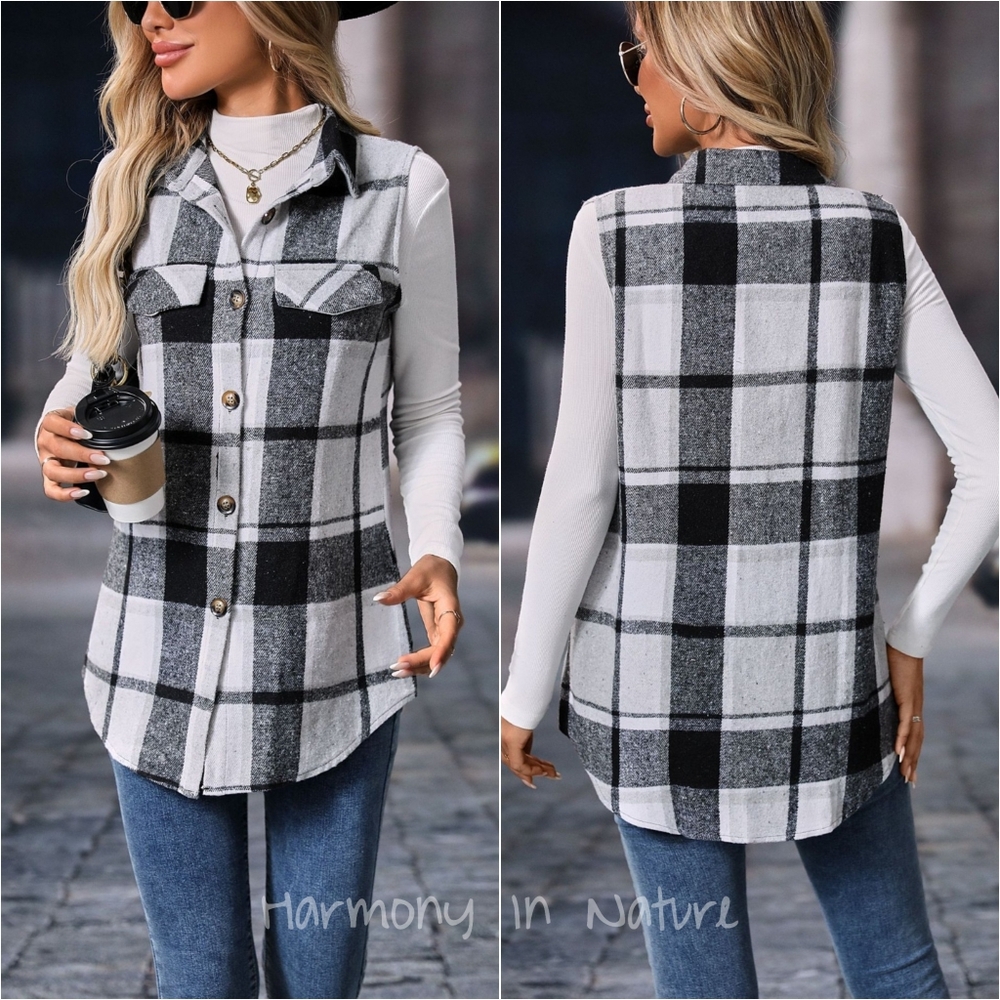 Sarah Plaid Charm Vest - Gray - Picture 3 of 9